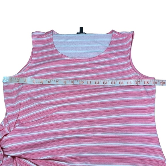 TALBOTS Day Dress Rayon Span Sleeveless Jersey Knit PINK Stripe Side Tie XL - Picture 5 of 7